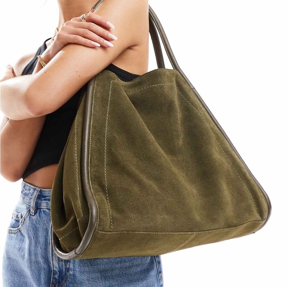 ASOS Suede Tote Bag in Forest Green - Picture 4 of 4